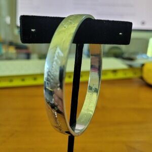 KATE SPADE Be Mine Idiom Silver Tone Engraved Bangle Bracelet